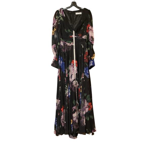 Mac Duggal NEW Size 8 67872 Black Chiffon Bishop Sleeve Floral Print Gown Dress - Picture 4 of 11